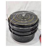 Pie Saver/Carrier and Cake Carrier Set including Metal Stand and Lid, and Fruit Decorated Carrier with Base