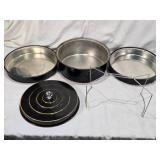 Pie Saver/Carrier and Cake Carrier Set including Metal Stand and Lid, and Fruit Decorated Carrier with Base