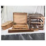 Vintage Wooden Crate, Wooden Box with Compartments, Wooden Basket, and Wooden Mallet