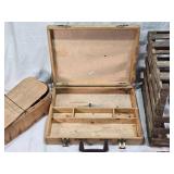 Vintage Wooden Crate, Wooden Box with Compartments, Wooden Basket, and Wooden Mallet