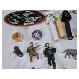 Vintage and Modern Toys including Tin Train Set, Toy Cars, and Action Figures