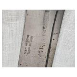 Assorted kitchen utensils and vintage tools including Town & Country cutlery and White Decorative Zigzagger, Acme Nut Chopper, and other items.