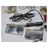 Assorted kitchen utensils and vintage tools including Town & Country cutlery and White Decorative Zigzagger, Acme Nut Chopper, and other items.