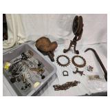 Scrap Iron Fan Housing, Cast Iron Barn Pulley, and Miscellaneous Hardware