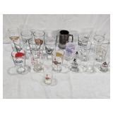 Lot of Beer Glassware Collection including Budweiser Mug, Bud Light, Grain Belt Glass, and Various Beer Glasses