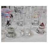 Lot of Beer Glassware Collection including Budweiser Mug, Bud Light, Grain Belt Glass, and Various Beer Glasses