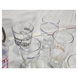 Lot of Beer Glassware Collection including Budweiser Mug, Bud Light, Grain Belt Glass, and Various Beer Glasses