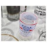 Lot of Beer Glassware Collection including Budweiser Mug, Bud Light, Grain Belt Glass, and Various Beer Glasses