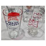 Lot of Beer Glassware Collection including Budweiser Mug, Bud Light, Grain Belt Glass, and Various Beer Glasses