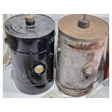 1930s Montgomery Ward Electric Fence Controller and Vintage Fuel Tanks and Akron Diamond Kerosene Lamp
