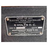 1930s Montgomery Ward Electric Fence Controller and Vintage Fuel Tanks and Akron Diamond Kerosene Lamp