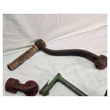 Empty Automobile First Aid Kit No. 40, Vintage Tools, and Accessories Lot including Funnel, Crank, Light