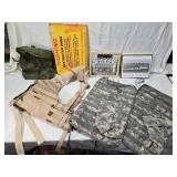 Military Items Including Military Photos, Molle II Desert Vest, Auto Seat Back Pouches, Medical Case, and Sign