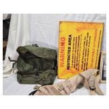 Military Items Including Military Photos, Molle II Desert Vest, Auto Seat Back Pouches, Medical Case, and Sign