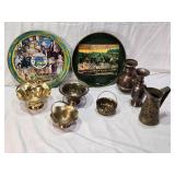 Movieland Wax Museum Tray, Italian Automobili Tray, Brass Bucket with Geese and Various Other Brass Items