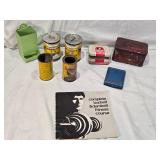 Union Leader Tobacco Tin, Sentinel First Aid Kit Tin Only, Metalife Oil Can Bank, Be Sure Gas Measuring Can, Fitness Course Booklet and Others