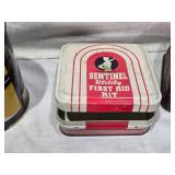 Union Leader Tobacco Tin, Sentinel First Aid Kit Tin Only, Metalife Oil Can Bank, Be Sure Gas Measuring Can, Fitness Course Booklet and Others