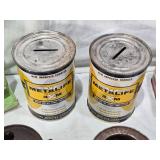 Union Leader Tobacco Tin, Sentinel First Aid Kit Tin Only, Metalife Oil Can Bank, Be Sure Gas Measuring Can, Fitness Course Booklet and Others