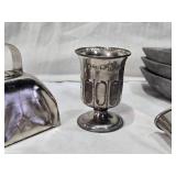 Vintage Aluminum and Silver Items including Seapod Trays, Bell, Goblet, and Napkin Ring