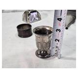 Vintage Aluminum and Silver Items including Seapod Trays, Bell, Goblet, and Napkin Ring