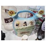 Beer Collectibles and Memorabilia Lot including Coors Light, Budweiser, Schlitz Items, High Life, JR Beer Six Pack, Keychains, Jim Beam New Mexico Decanter and More