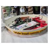 Beer Collectibles and Memorabilia Lot including Coors Light, Budweiser, Schlitz Items, High Life, JR Beer Six Pack, Keychains, Jim Beam New Mexico Decanter and More