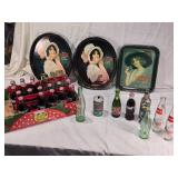 Coca-Cola Trays and Bottles, Full Vintage 7UP Bottle and More
