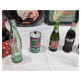 Coca-Cola Trays and Bottles, Full Vintage 7UP Bottle and More
