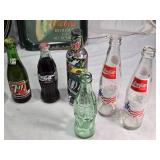 Coca-Cola Trays and Bottles, Full Vintage 7UP Bottle and More