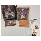 Dutch Masters cigar showcase box, a Caesar leather keepsake box, and a Norman Rockwell 1991 calendar from Elmquist Jewelers