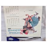 Dutch Masters cigar showcase box, a Caesar leather keepsake box, and a Norman Rockwell 1991 calendar from Elmquist Jewelers