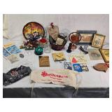 Warner Bros. Plate with Tasmanian Devil and She-Devil, Menards Lumber Apron, Small Brass Gong with No Mallet, Glass Jar and More