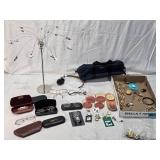 Assorted Jewelry, Vintage Glasses and Cases, Cannon-Ball Dixie Headset and Others