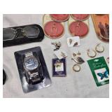 Assorted Jewelry, Vintage Glasses and Cases, Cannon-Ball Dixie Headset and Others