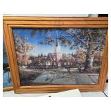 Framed Puzzle Art and Prints Collection including Terry Redlin Signed Puzzle, Americana Poster, and Various Prints