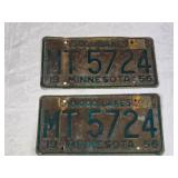 Minnesota 1956 License Plates MT 5724 Pair