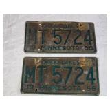 Minnesota 1956 License Plates MT 5724 Pair