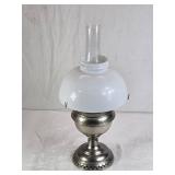 Antique Metal Oil Lamp with Glass Chimney and Shade
