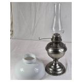 Antique Metal Oil Lamp with Glass Chimney and Shade
