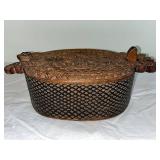 Antique Norwegian Tine Box with Intricate Carvings