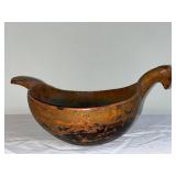 Antique Norwegian Hand-Carved Drinking Bowl with Bird Handle