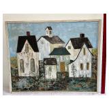 Vintage 1967 Kosec Painting - Old Houses Scene