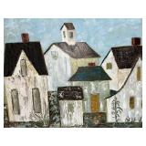 Vintage 1967 Kosec Painting - Old Houses Scene