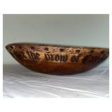 Antique Carved Wooden Bowl with Inscriptions