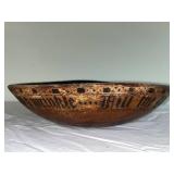 Antique Carved Wooden Bowl with Inscriptions