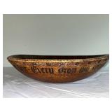 Antique Carved Wooden Bowl with Inscriptions