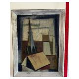 Cubist Abstract Architecture Oil Painting in Wooden Frame