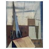 Cubist Abstract Architecture Oil Painting in Wooden Frame