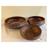 Set of 3 Vintage Norwegian Rosemaling Painted Wooden Bowls