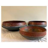 Set of 3 Vintage Norwegian Rosemaling Painted Wooden Bowls